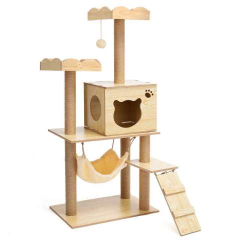 Wholesale high quality Cat Climbing Scratching Tree Cat Tree House Wood Condo Tower Luxury Wood Cat Tree